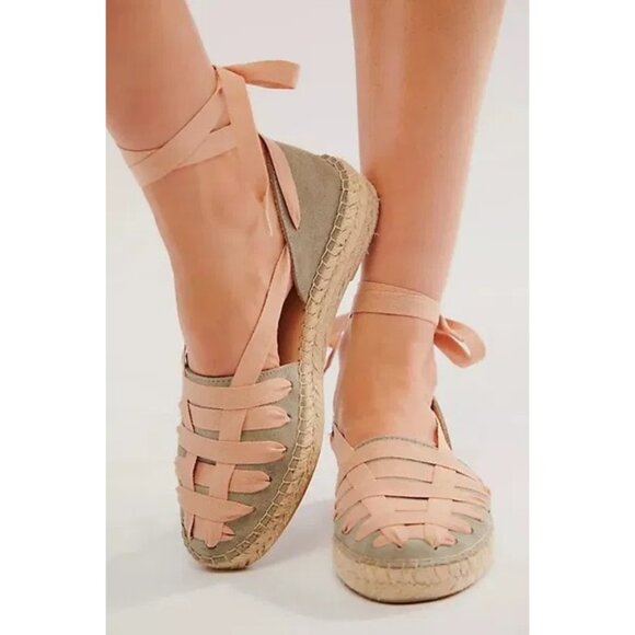 Free People Heat Wave Wrap Espadrilles Womens 8 Green/Peach Spain Wrap Sandal - Picture 1 of 3